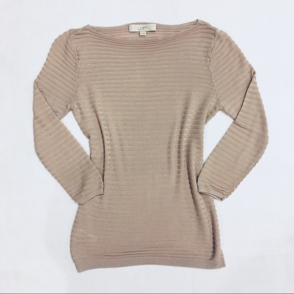 LOFT Nude Semi Sheer Stripe Sweater Top - Picture 2 of 4